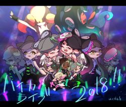 Rule 34 | + +, 2018, 4girls, :d, angry, ankle boots, artist name, black dress, black footwear, black gloves, black hair, black jumpsuit, black skirt, blush, blush stickers, boots, breasts, callie (splatoon), cleavage, closed eyes, closed mouth, collar, colored skin, commentary, cousins, crop top, crown, detached collar, dress, earrings, fang, fingerless gloves, food, food on head, gloves, glowstick, gradient hair, green hair, green legwear, grey hair, half-closed eyes, hands on own face, happy, inkling, jewelry, jumpsuit, letterboxed, light blush, light particles, light stick, long hair, looking at viewer, marie (splatoon), marina (splatoon), medium breasts, mole, mole under eye, multicolored hair, multicolored skin, multiple girls, multiple views, nintendo, object on head, octoling, one eye closed, open mouth, outstretched arms, pantyhose, pearl (splatoon), pink hair, pink legwear, purple hair, purple legwear, short dress, short hair, short jumpsuit, signature, skirt, sleeveless, sleeveless dress, smile, sparkle, splatoon (series), splatoon 2, spotlight, spread arms, squid pose, standing, strapless, strapless dress, suspenders, translated, ueda kou, white collar, white dress, white footwear, white gloves, white hair, yellow eyes