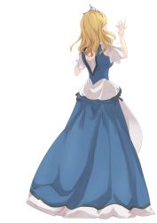 Rule 34 | 1girl, absurdres, alternate hairstyle, blonde hair, blue dress, dress, frilled sleeves, frills, from behind, full body, hand up, highres, komiyam a, love live!, love live! sunshine!!, medium hair, ohara mari, short sleeves, simple background, solo, textless version, tiara, water blue new world, white background