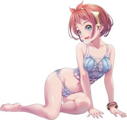 Rule 34 | 10s, 1girl, bracelet, brown hair, green eyes, hairband, highres, id-0, jewelry, mikuri maya, open mouth, panties, resolution mismatch, short hair, smile, solo, source larger, tank top, transparent background, underwear, v-mag