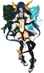 Rule 34 | 1girl, arc system works, bad id, bad pixiv id, bare shoulders, blue hair, boots, breasts, choker, cleavage, detached sleeves, dizzy (guilty gear), fangs, guilty gear, long hair, nao kichi, navel, necro (guilty gear), red eyes, ribbon, skull, solo, tail, thighhighs, underboob, undine (guilty gear), wings