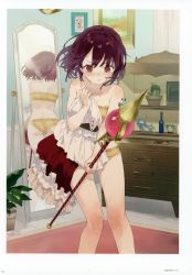 Rule 34 | 1girl, :/, absurdres, ass, atelier (series), atelier sophie, back, blush, bottle, bra, brown eyes, carpet, chest of drawers, cinderella bust, drawer, dress, dressing, embarrassed, floating hair, full-length mirror, highres, holding, holding clothes, holding staff, huge filesize, indoors, looking at viewer, mirror, noco (adamas), orange bra, orange panties, panties, picture frame, plant, potted plant, red hair, reflection, scan, short hair, solo, sophie neuenmuller, staff, standing, tears, underwear, underwear only, unworn dress