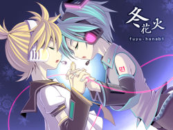 Rule 34 | 2boys, child, closed eyes, holding hands, hatsune mikuo, headphones, hirohide, kagamine len, male focus, multiple boys, music, open mouth, ponytail, singing, tagme, vocaloid