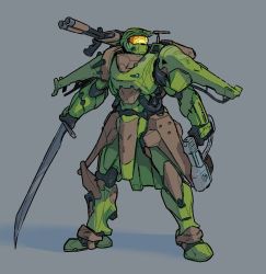 Rule 34 | 1boy, armor, cable, chris obrooks, commentary, english commentary, gun, halo (series), handgun, holding, holding gun, holding weapon, looking up, m6d, master chief, pistol, power armor, redesign, rocket launcher, shadow, shoulder cannon, solo, spartan (halo), weapon
