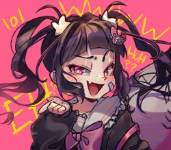 Rule 34 | 1boy, bandaid, bandaid on face, black hair, black shirt, bow, commentary, english commentary, fang, hair behind ear, hair ornament, highres, indie virtual youtuber, kiki nene (artist), laughing, male focus, moenaomii, my melody, onegai my melody, pink bow, pink eyes, sailor collar, sanrio, shirt, skin fang, smile, smug, solo, stuffed animal, stuffed shark, stuffed toy, trap, twintails, virtual youtuber