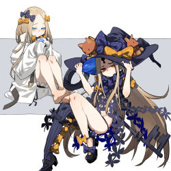Rule 34 | 1girl, abigail williams (fate), abigail williams (second ascension) (fate), barefoot, black legwear, blonde hair, blue eyes, blush, bow, cup, fate/grand order, fate (series), hair bow, hat, highres, holding, holding cup, key, keyhole, lamian (pixiv415608), long hair, looking at viewer, mary janes, mug, multiple hair bows, multiple views, orange eyes, parted bangs, shoes, striped clothes, striped legwear, striped thighhighs, thighhighs, vertical-striped clothes, vertical-striped legwear, vertical-striped thighhighs, very long hair, witch hat