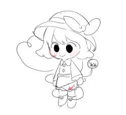 Rule 34 | 1girl, arin (fanfan013), black eyes, blood, bloody knife, blush stickers, boots, bow, buttons, chibi, closed mouth, collared shirt, diamond button, frilled sleeves, frills, full body, hat, hat bow, heart, heart button, heart of string, highres, holding, holding knife, knife, komeiji koishi, long sleeves, looking ahead, miniskirt, shirt, short hair, simple background, sketch, skirt, smile, solo, standing, stitched eye, third eye, touhou, white background