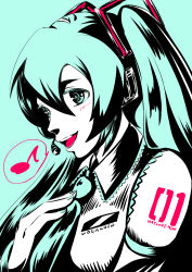 Rule 34 | chiffon, green eyes, green hair, hatsune miku, headphones, highres, open mouth, solo, twintails, vocaloid