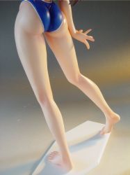 Rule 34 | 1girl, ass, bare legs, barefoot, code geass, female focus, figure, gradient background, one-piece swimsuit, photo (medium), shirley fenette, solo, swimsuit