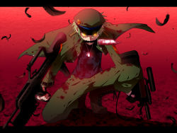 Rule 34 | blood, boots, dog tags, feathers, flippy (happy tree friends), glowing, gun, happy tree friends, highres, weapon
