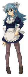 Rule 34 | 1girl, absurdres, aged up, apron, female focus, full body, highres, kasuga (kasuga39), long image, maid, matching hair/eyes, open \m/, os-tan, pantyhose, solo, standing, tall image, transparent background, waist apron, wikipe-tan, wikipedia