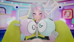 Rule 34 | 1boy, 1girl, 20s, 3d, animated, artist name, blender (medium), caploid, creatures (company), eye contact, game freak, gen 1 pokemon, green hair, grin, hair ornament, hairpin, halterneck, hetero, high collar, holding, indoors, iono (pokemon), lights, looking at another, looking at viewer, looping animation, lying, magnemite, multicolored hair, nintendo, on back, pink eyes, pink hair, pokemon, pokemon (creature), pokemon sv, pov, rod, rubbing, sexually suggestive, sharp teeth, short hair, sign, smile, solo focus, sweater, teeth, topless, two-tone hair, very long sleeves, video, yellow sweater