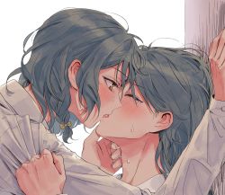 Rule 34 | 2girls, absurdres, bang dream!, blush, clothes grab, commentary request, closed eyes, french kiss, green hair, highres, hikawa hina, hikawa sayo, incest, kabedon, kiss, multiple girls, siblings, sisters, tears, tongue, twincest, twins, yellow eyes, yuri, zihacheol