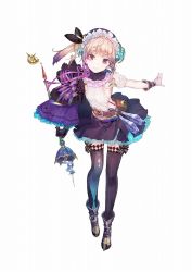 Rule 34 | 1girl, atelier (series), atelier lydie &amp; suelle, boots, bow, fingerless gloves, full body, gloves, hair ornament, hat, long hair, lydie marlen, multicolored hair, official art, pink eyes, pink hair, ponytail, potion, purple hair, simple background, solo, staff, thighhighs, two-tone hair, white background, yuugen