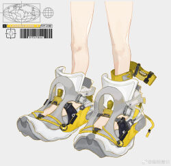 Rule 34 | 1other, ambiguous gender, barcode, bare legs, chinese commentary, commentary request, english text, feet only, grey background, highres, logo, nintendo, shoes, simple background, sneakers, splatoon (series), watermark, weibo logo, weibo watermark, yellow footwear, yize qingri