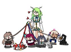 Rule 34 | &gt; &lt;, 6+girls, ahoge, animal ears, antlers, arrow (projectile), arrow in body, arrow in head, bare shoulders, black hair, blonde hair, blood, bloody weapon, bow (weapon), branch, brown hair, ceres fauna, chibi, closed mouth, dark-skinned female, dark skin, feather hair ornament, feathers, flower, green hair, hair flower, hair ornament, hakos baelz, hitting, holding, holding bow (weapon), holding leash, holding sword, holding weapon, holocouncil, hololive, hololive english, horns, irys (hololive), jitome, leash, long hair, long sleeves, lying, minecraft, minecraft sword, mole, mole under eye, mouse ears, mouse girl, mouse tail, multicolored hair, multiple girls, nanashi mumei, no nose, object through head, on stomach, open mouth, ouro kronii, purple hair, red hair, short hair, sitting, smol baelz, smol irys, smol kronii, smol mumei, smol sana, streaked hair, sword, tail, tsukumo sana, tsukumo sana (1st costume), twintails, unamused, ustel yj, virtual youtuber, walfie (style), weapon, white background, white flower, white hair, wide sleeves, x x