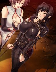 Rule 34 | 2girls, annerose vajra, bdsm, black hair, bondage, bound, breasts, cleavage, detached sleeves, kagami hirotaka, koutetsu no majo anneroze, large breasts, lee mayfeng, long hair, multiple girls, open mouth, red eyes, tagme, torture