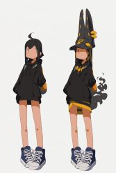 Rule 34 | 1girl, abata, ahoge, anubis (mythology), black hair, egyptian, expressionless, female focus, hand in pocket, hat, highres, hood, hoodie, legs, original, shoes, sneakers, solo, standing