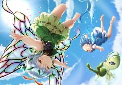 Rule 34 | 2girls, antennae, aqua hair, bad id, bad pixiv id, barefoot, blue dress, blue eyes, blue hair, butterfly wings, celebi, cirno, closed mouth, constricted pupils, creatures (company), crossover, crying, crying with eyes open, dress, eternity larva, fairy, floating hair, game freak, gen 2 pokemon, green dress, hair between eyes, ice, ice wings, inora, insect wings, leaf, leaf on head, legendary pokemon, multicolored clothes, multicolored dress, multiple girls, mythical pokemon, nintendo, open mouth, pokemon, pokemon (creature), puffy short sleeves, puffy sleeves, shirt, short hair, short sleeves, single strap, smile, tears, third-party source, tongue, tongue out, touhou, upside-down, white shirt, wings, yellow eyes