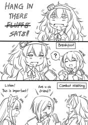 Rule 34 | 4girls, bread slice, cigarette, comic, commentary, crossed out, cup, english text, food, girls&#039; frontline, greyscale, guin guin, hair over one eye, long hair, maid headdress, mg5 (girls&#039; frontline), mk48 (girls&#039; frontline), monochrome, multiple girls, pkp (girls&#039; frontline), s.a.t.8 (girls&#039; frontline), saliva, toast, trembling, uniform