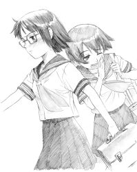 Rule 34 | 2girls, glasses, greyscale, monochrome, multiple girls, naruko hanaharu, school uniform, serafuku, sketch