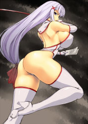 Rule 34 | &gt;:o, 1girl, :o, angry, arched back, ass, back, backboob, backless leotard, boots, bow, breasts, capelet, cleavage, costume, covered erect nipples, curvy, detached collar, diamond (shape), elbow gloves, enjou sakuya, fighting stance, from side, gloves, hair bow, hair ornament, hairclip, high heels, highleg, highleg leotard, holding, huge breasts, jumping, kneepits, large breasts, leg lift, leg up, legs, leotard, light purple hair, lipstick, long hair, long legs, looking at viewer, looking back, low-tied long hair, makeup, ninja, ofuda, original, over shoulder, parted lips, profile, purple eyes, purple hair, ribbon, rindou (radical dream), shoes, short twintails, sideboob, solo, sword, sword over shoulder, talisman, thick thighs, thigh boots, thighhighs, thighs, thong, thong leotard, turtleneck, twintails, v-shaped eyebrows, weapon, weapon over shoulder, white gloves, white thighhighs