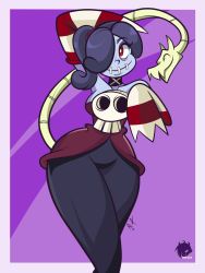 Rule 34 | 1girl, armpits, artist request, blue skin, breasts, colored skin, highres, red eyes, skullgirls, smile, solo, squigly (skullgirls), tagme, wide hips, zombie