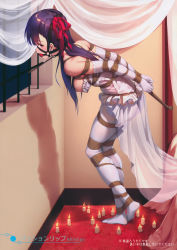 Rule 34 | 1girl, absurdres, alternate breast size, ball gag, bdsm, bondage, bound, candle, character name, dress, fate/extra, fate/extra ccc, fate (series), from side, full body, gag, hair ribbon, highres, himitsu (hi mi tsu 2), long hair, nipples, pantyhose, passionlip (fate), ribbon, saliva, saliva trail, see-through, shibari, solo, white pantyhose, wiffle gag