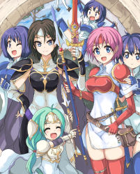 Rule 34 | + +, 6+girls, :&gt;, :d, :o, ;d, ^ ^, ahoge, armor, bad id, bad pixiv id, belt pouch, black hair, blue eyes, blue hair, blue sky, blush, bracelet, breastplate, breasts, bridge, brown hair, child, closed eyes, convenient censoring, cowboy shot, echizen (hvcv), eyelashes, fingerless gloves, fire emblem, fire emblem: path of radiance, flying sweatdrops, gloves, grey hair, hair between eyes, hand on own hip, headband, highres, holding, holding sword, holding weapon, jewelry, lance, laughing, liquid, looking at viewer, marcia (fire emblem), multiple girls, nintendo, one eye closed, open mouth, pauldrons, pegasus knight uniform (fire emblem), pink hair, plant, polearm, pouch, scabbard, sheath, shoulder armor, shoulder pads, side slit, sigrun (fire emblem), sky, smile, sparkling eyes, spear, spread legs, standing, sword, tanith (fire emblem), test tube, thighhighs, thumbs up, tiara, tree, unsheathed, weapon, white armor, zettai ryouiki