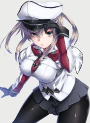 Rule 34 | 10s, 1girl, black pantyhose, blonde hair, blue eyes, breasts, capelet, cross, female focus, gloves, graf zeppelin (kancolle), hat, iron cross, kantai collection, keita (tundereyuina), large breasts, long hair, miniskirt, pantyhose, peaked cap, skirt, solo, twintails, uniform