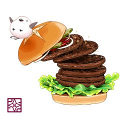 Rule 34 | bird, falling, food, food focus, burger, lilac (p-f easy), meat, no humans, original, sparrow, stacking