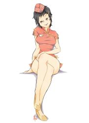 Rule 34 | 1girl, atlus, black hair, breasts, brown eyes, chinese clothes, commission, crossed legs, hair ornament, hairpin, hat, highres, legs, looking at viewer, mayuzumi yukino, medium breasts, misuthecat, persona, persona 1, shiny skin, smile, thighs