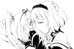 Rule 34 | 00s, 2girls, blush, closed eyes, female focus, french kiss, greyscale, hand on another&#039;s cheek, hand on another&#039;s face, incest, kiss, momo velia deviluke, monochrome, multiple girls, nana asta deviluke, portrait, profile, siblings, simple background, sisters, surprised, to love-ru, twincest, twins, umanosuke, upper body, white background, yuri