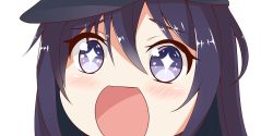 Rule 34 | + +, 10s, 1girl, akatsuki (kancolle), black hair, black hat, close-up, flat cap, hat, kantai collection, long hair, looking at viewer, nahaki, no nose, open mouth, portrait, purple eyes, simple background, sin-poi, solo, sparkling eyes, symbol-shaped pupils, white background