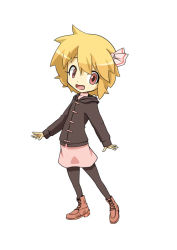 Rule 34 | 1girl, alternate costume, blonde hair, casual, chibi, embodiment of scarlet devil, fang, female focus, inu wi, miniskirt, pantyhose, rumia, simple background, skirt, solo, touhou, white background