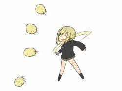 Rule 34 | 1girl, animated, animated gif, blonde hair, erica hartmann, fork, military, military uniform, potato, short hair, solo, strike witches, throwing, uniform, world witches series