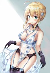 Rule 34 | 1girl, ahoge, artoria pendragon (all), artoria pendragon (fate), artoria pendragon (lancer alter) (fate), artoria pendragon (lancer alter) (fate) (cosplay), artoria pendragon (lancer alter) (royal icing) (fate), artoria pendragon (lancer alter) (royal icing) (fate) (cosplay), babydoll, babydoll lift, bad id, bad twitter id, bare shoulders, black gloves, black panties, blonde hair, blush, breasts, choker, cleavage, cosplay, craft essence (fate), fate/grand order, fate/stay night, fate (series), garter belt, garter straps, gloves, green eyes, groin, harimoji, jewelry, large breasts, lifting own clothes, lingerie, long hair, looking at viewer, navel, necklace, official alternate costume, panties, revealing clothes, saber (fate), see-through, smile, solo, thighhighs, underwear