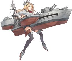 Rule 34 | 1girl, blonde hair, blue eyes, breasts, flower, full body, headgear, kantai collection, konishi (koconatu), long hair, machinery, military, military uniform, nelson (kancolle), official art, red flower, red rose, rose, solo, thighhighs, transparent background, turret, uniform, weapon