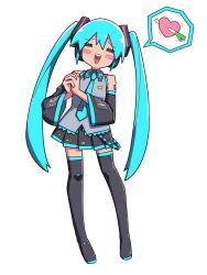 Rule 34 | 1girl, aqua hair, aqua necktie, black footwear, black skirt, blush stickers, boots, closed eyes, collared shirt, detached sleeves, full body, grey shirt, hair ornament, hatsune miku, heart, highres, long hair, necktie, open mouth, own hands together, pleated skirt, shirt, simple background, skirt, solo, spring onion, teeth, thigh boots, thighhighs, twintails, upper teeth only, very long hair, vocaloid, white background, wide sleeves, yachima tana