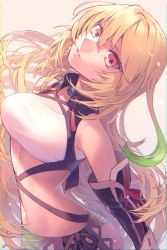 Rule 34 | 1girl, ahoge, blonde hair, coat, ascot, gradient hair, green hair, hair between eyes, highres, long hair, milla maxwell, multicolored hair, shirt, strapless, tales of (series), tales of xillia, taut clothes, taut shirt, tube top, two-tone hair, ubo (ubo tales)
