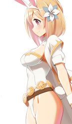 Rule 34 | 10s, 1girl, 9law, animal ears, blonde hair, breasts, rabbit ears, cape, cleavage, closed mouth, djeeta (granblue fantasy), granblue fantasy, hair ornament, medium breasts, profile, sage (granblue fantasy), short hair, simple background, solo, white background, white cape, yellow eyes