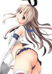 Rule 34 | 10s, 1girl, :3, anchor, anchor hair ornament, ass, bare shoulders, black panties, blonde hair, crop top, elbow gloves, from side, gloves, green eyes, hair ornament, hairband, highleg, highleg panties, highres, kantai collection, long hair, looking at viewer, miniskirt, panties, rensouhou-chan, sailor collar, school uniform, serafuku, shimakaze (kancolle), shinta (the-mattyaman), simple background, skirt, solo focus, striped clothes, striped thighhighs, thighhighs, underwear, white background, white gloves, | |