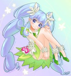 Rule 34 | 10s, 1girl, absurdres, alternate form, blue eyes, blue hair, brooch, cure princess, cure princess (macadamia hula dance), flower, green skirt, hair flower, hair ornament, happinesscharge precure!, heart, heart brooch, highres, jewelry, long hair, looking at viewer, magical girl, matching hair/eyes, precure, shirayuki hime, skirt, solo, twintails, v, yupiteru