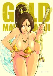 Rule 34 | bikini, breasts, brown hair, cleavage, highres, large breasts, navel, ponytail, shiranui mai, snk, swimsuit, the king of fighters