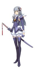 Rule 34 | 00s, 1girl, akane (ar tonelico), ar tonelico, ar tonelico iii, blue thighhighs, boots, brown eyes, detached sleeves, female focus, full body, gloves, grey hair, gust, hair ornament, highres, legs, long hair, nagi ryou, official art, shorts, solo, standing, sword, thigh boots, thighhighs, transparent background, weapon, yellow eyes, zettai ryouiki
