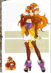 Rule 34 | 1girl, boots, breasts, cleavage, game arts, grandia, grandia ii, highres, kanoe youshi, millenia (grandia), official art, red hair, scan, thighhighs, thighs