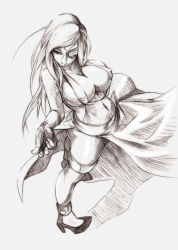 Rule 34 | 1girl, breasts, dress, fatal fury, female focus, full body, garou: mark of the wolves, jenet behrn, monochrome, nipples, snk, solo, the king of fighters, white background