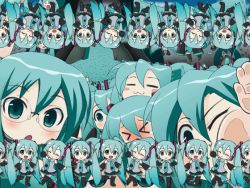 Rule 34 | &gt; &lt;, 6+girls, :3, :d, = =, against glass, animated, animated gif, aqua eyes, aqua hair, bespectacled, blush, blush stickers, cheek squash, chibi, clone, closed eyes, dancing, glasses, hachune miku, hatsune miku, mameshiba (pixiv 59310), multiple girls, multiple persona, open mouth, parody, smile, spring onion, thighhighs, too many, twintails, vocaloid