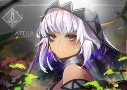 Rule 34 | 1girl, absurdres, altera (fate), character name, commentary, copyright name, dark-skinned female, dark skin, fate/grand order, fate (series), from side, frown, highres, joehongtee, looking at viewer, portrait, red eyes, short hair, solo, sword, veil, weapon, white hair