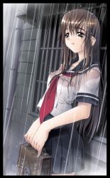 Rule 34 | 1girl, ikeda yasuhiro, original, rain, school uniform, serafuku, solo, wet, wet clothes, wet hair