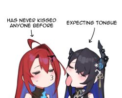 2girls ahoge asymmetrical_horns black_hair blue_hair blush closed_eyes colored_inner_hair dasdokter demon_horns elizabeth_rose_bloodflame english_text fire hair_ornament hasn&#039;t_kissed_anyone_ever_vs_expecting_a_kiss_with_tongue_(meme) hololive hololive_english horns huge_ahoge imminent_kiss long_hair meme mole mole_under_eye multicolored_hair multiple_girls nerissa_ravencroft nerissa_ravencroft_(1st_costume) open_mouth puckered_lips red_hair simple_background tongue two-tone_hair uneven_horns virtual_youtuber waiting_for_kiss white_background yuri